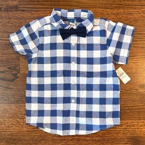 Old Navy Kids Blue and White Plaid Shirt with Bow Tie